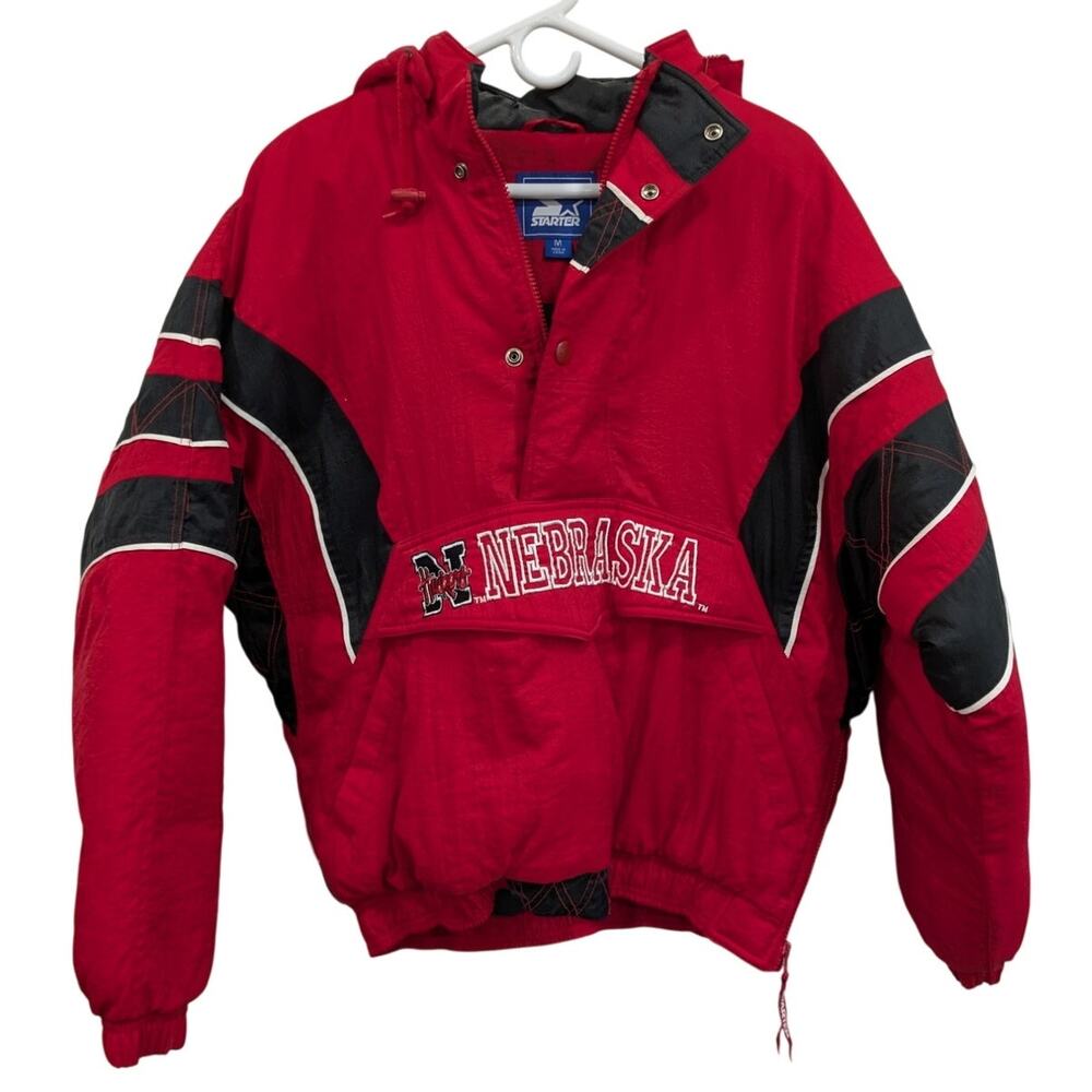Vintage 90s Starter Nebraska Cornhuskers Pullover 1/4 Zip Puffy Medium